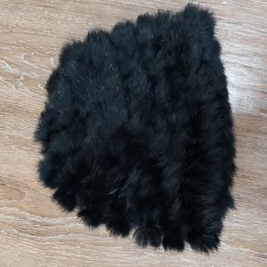 Plush Faux Fur Beanie Hat - Black